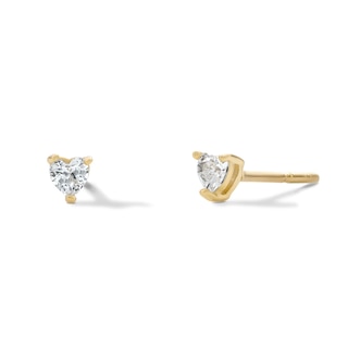 14K Gold Plated 3mm CZ Heart Solitaire Studs