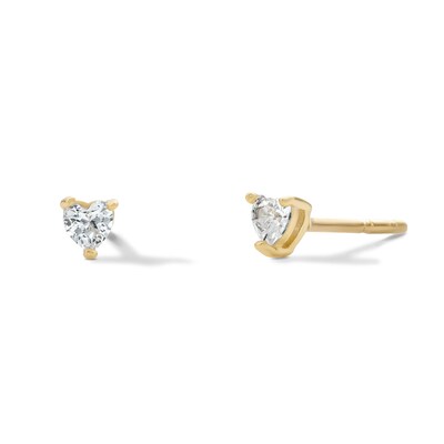 14K Gold Plated 3mm CZ Heart Solitaire Studs