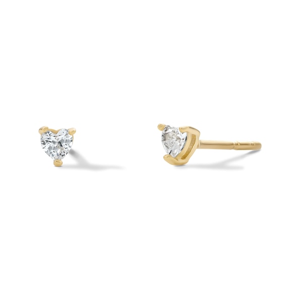 14K Gold Plated 3mm CZ Heart Solitaire Studs