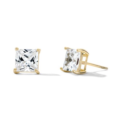 14K Gold Plated Sterling Silver 7mm CZ Square Solitaire Studs