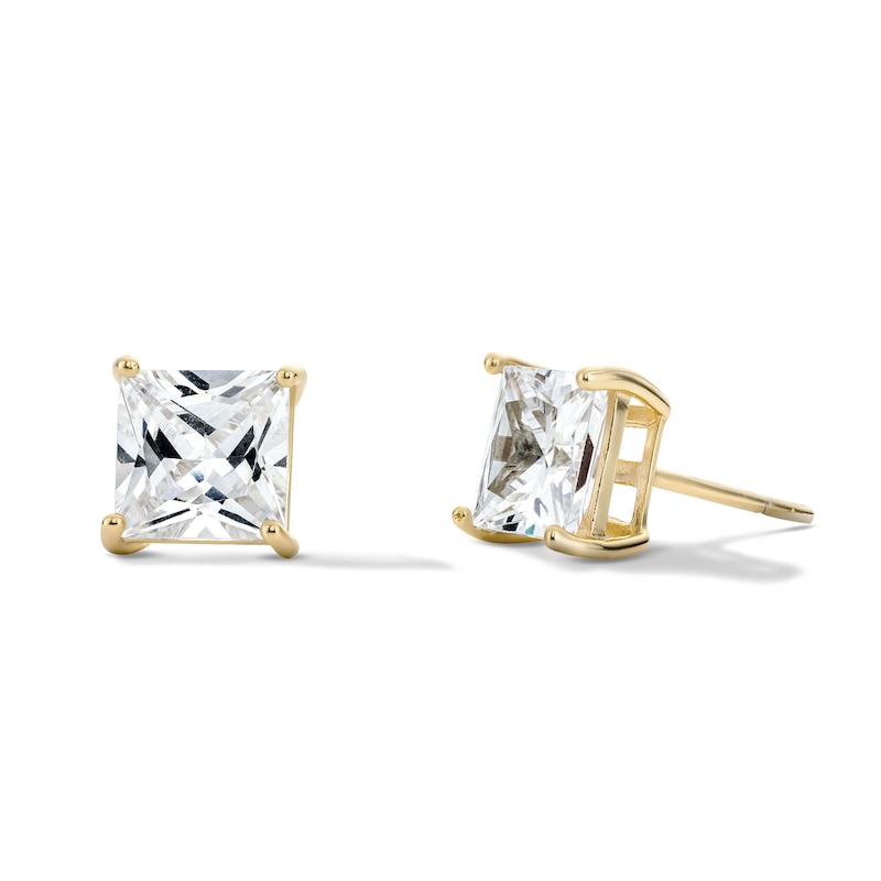 Main Image 1 of 14K Gold Plated Sterling Silver 7mm CZ Square Solitaire Studs