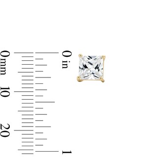14K Gold Plated Sterling Silver 7mm CZ Square Solitaire Studs