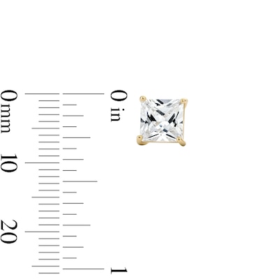 14K Gold Plated Sterling Silver 7mm CZ Square Solitaire Studs