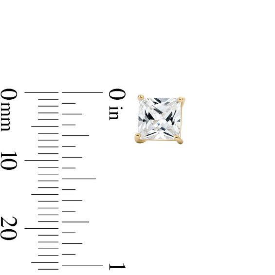 14K Gold Plated Sterling Silver 7mm CZ Square Solitaire Studs