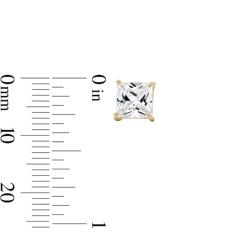 Main Image 2 of 14K Gold Plated Sterling Silver 7mm CZ Square Solitaire Studs