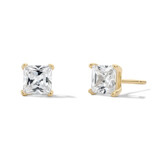 14K Gold Plated 5mm Square CZ Solitaire Studs