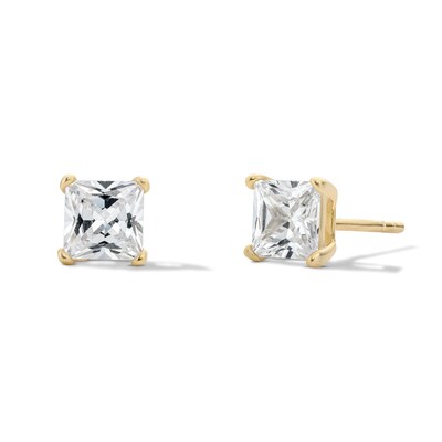 14K Gold Plated 5mm Square CZ Solitaire Studs