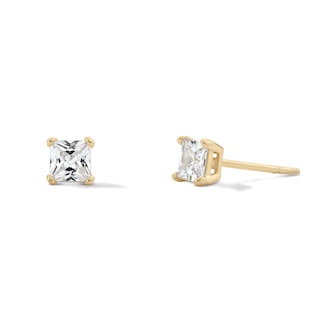 14K Gold Plated 4mm Square CZ Solitaire Studs