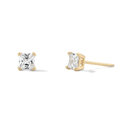 14K Gold Plated 4mm Square CZ Solitaire Studs