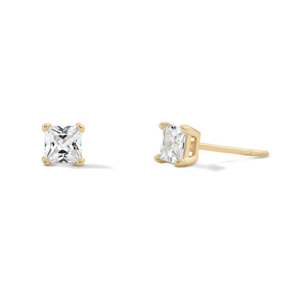 14K Gold Plated 4mm Square CZ Solitaire Studs