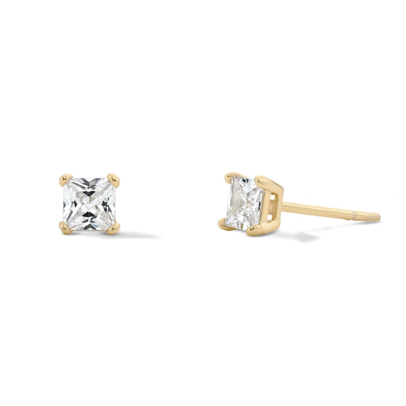Main Image 1 of 14K Gold Plated 4mm Square CZ Solitaire Studs
