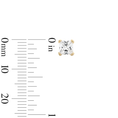 14K Gold Plated 4mm Square CZ Solitaire Studs