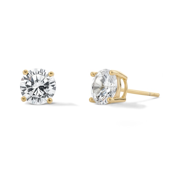 14K Gold Plated 7mm CZ Round Solitaire Studs