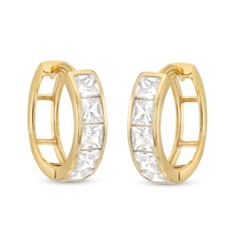 14K Gold Plated Square CZ Channel Huggie Hoops
