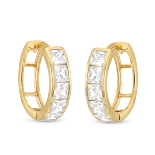 14K Gold Plated Square CZ Channel Huggie Hoops
