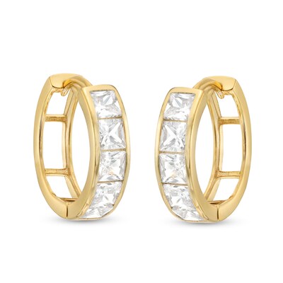 14K Gold Plated Square CZ Channel Huggie Hoops