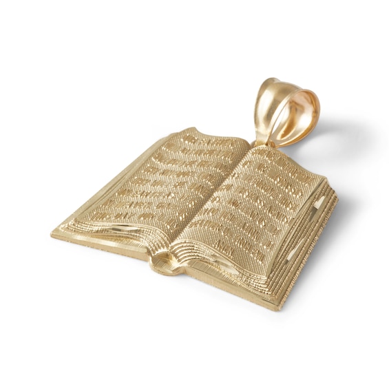 14K Gold Plated Textured Lord's Prayer in Open Bible Charm