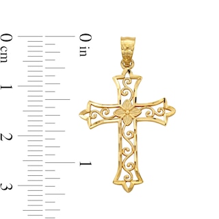 14K Yellow Gold Plated Diamond-Cut Swirl Cross Charm