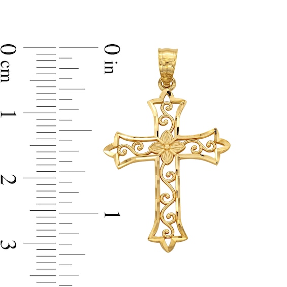 14K Yellow Gold Plated Diamond-Cut Swirl Cross Charm