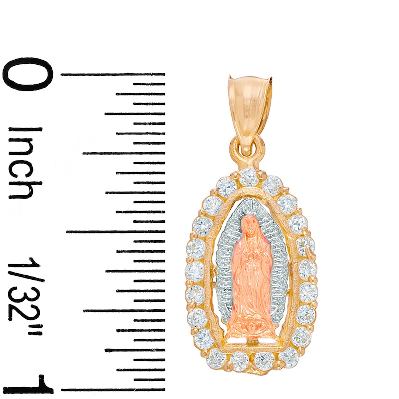 14K Gold Plated Tri-Tone CZ Our Lady of Guadalupe Charm