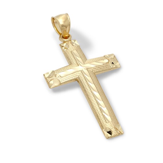 14K Gold Plated Diamond-Cut Faceted Curved Cross Charm