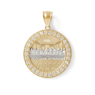 Sterling Silver and 14K Gold Plate CZ Last Supper Medallion Charm