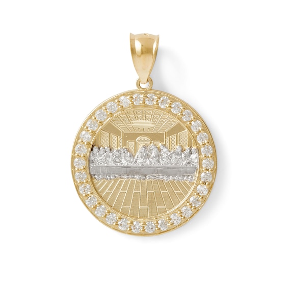 Sterling Silver and 14K Gold Plate CZ Last Supper Medallion Charm