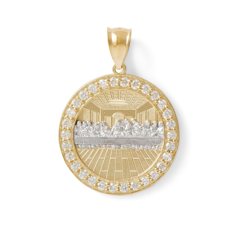 Sterling Silver and 14K Gold Plate CZ Last Supper Medallion Charm