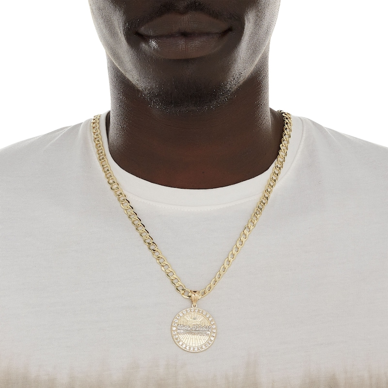 Sterling Silver and 14K Gold Plate CZ Last Supper Medallion Charm