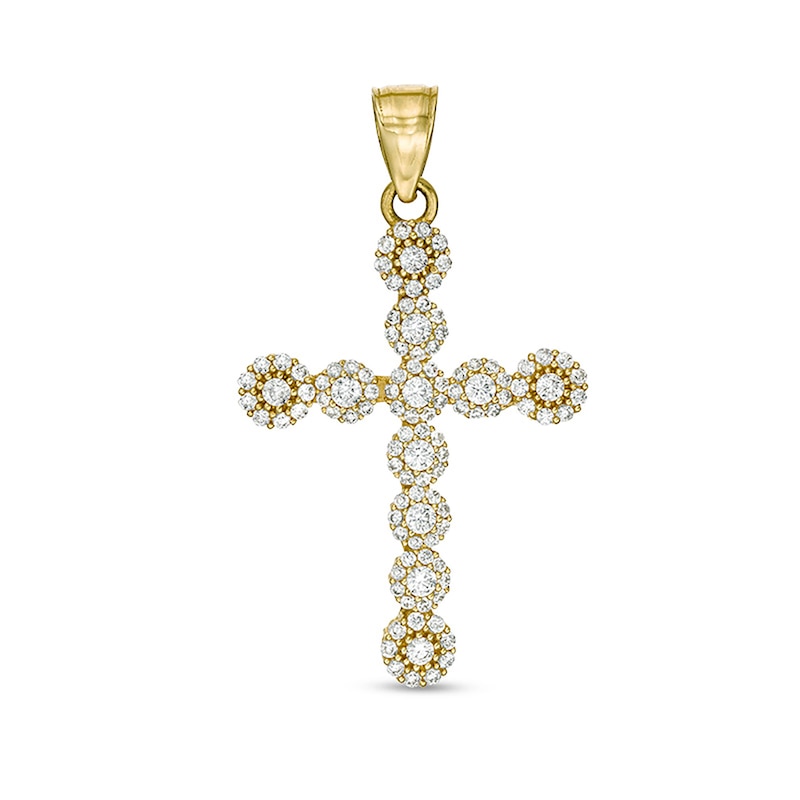 14K Gold Plated CZ Cluster Cross Charm