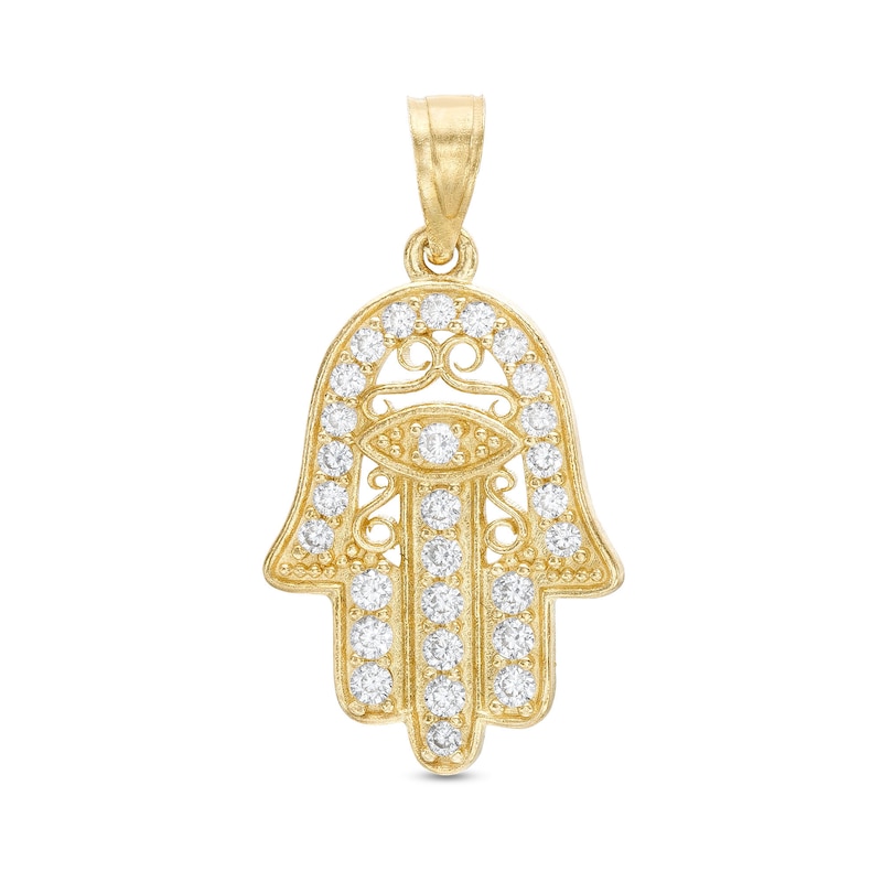 14K Gold Plated CZ Hamsa Charm