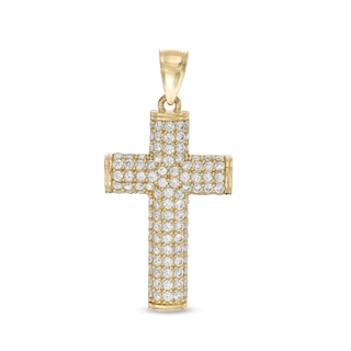 14K Gold Plated Pavé CZ Rounded Cross Charm