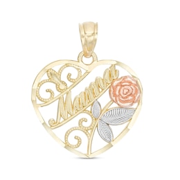10K Gold Plated Mama Rose Heart Tri-Tone Charm