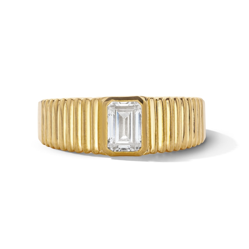 14K Gold Plated Emerald-Cut CZ Ribbed Ring - Size 7