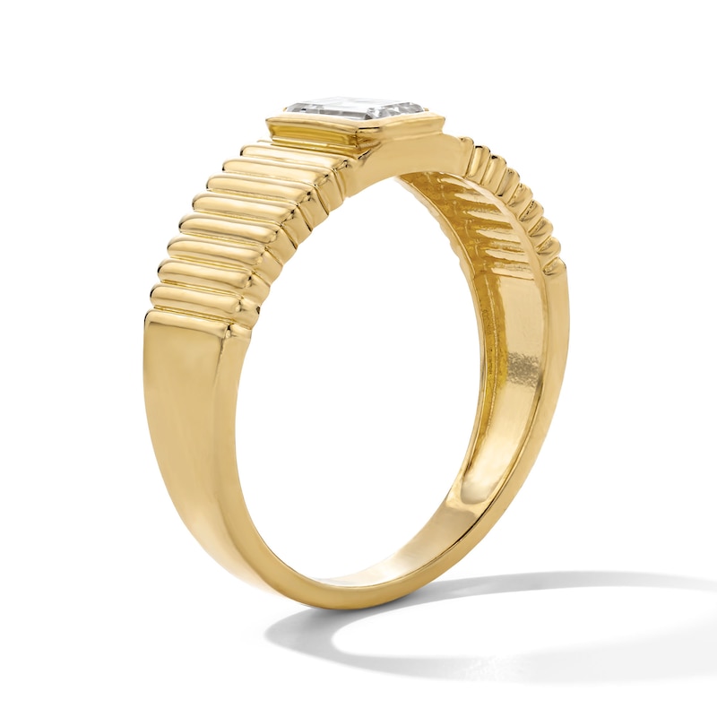 14K Gold Plated Emerald-Cut CZ Ribbed  Ring - Size 7
