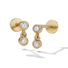 14K Gold Plated CZ Bezel Dangle Flat Back Studs