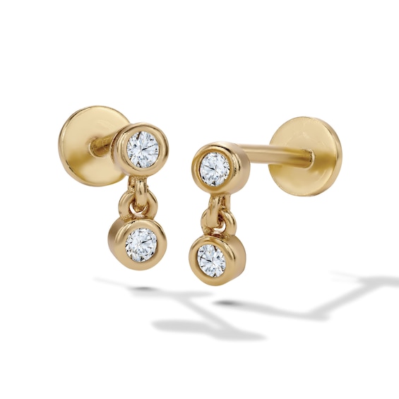 14K Gold Plated CZ Bezel Dangle Flat Back Studs