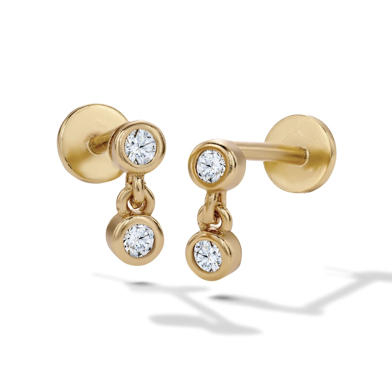 Main Image 1 of 14K Gold Plated CZ Bezel Dangle Flat Back Studs