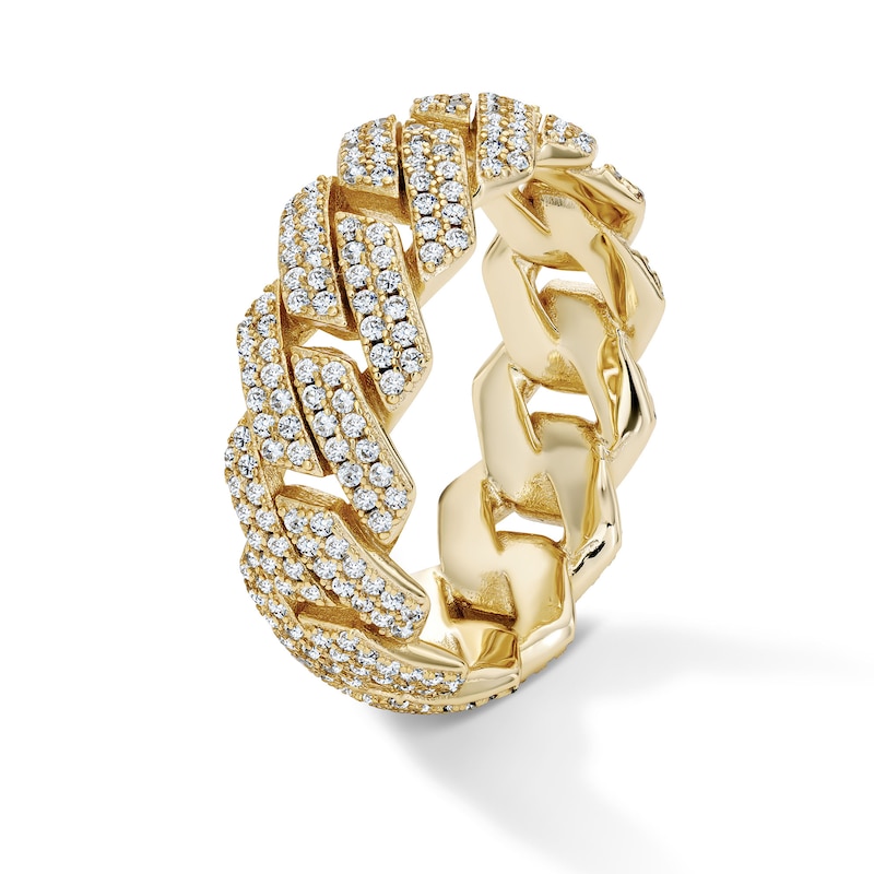 14K Gold Plated CZ Pavé Cuban Link Ring - Size 10