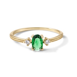 14K Gold Plated Green and White CZ Oval Beaded Ring - Size 7