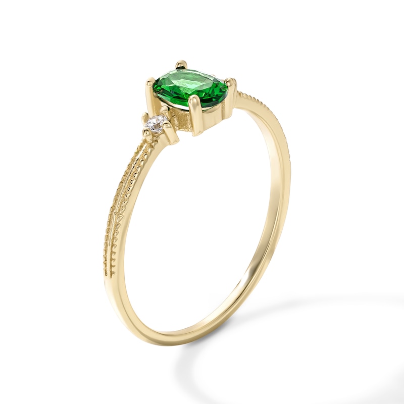 14K Gold Plated Green and White CZ Oval Beaded Ring - Size 7