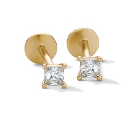 14K Gold Plated 2.5mm CZ Square Solitaire Flat Back Studs
