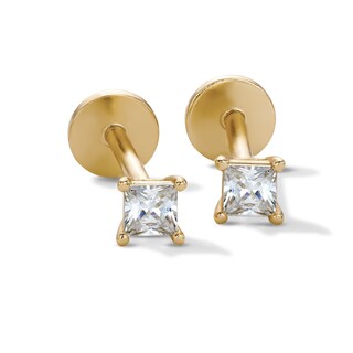 14K Gold Plated 2.55mm CZ Square Solitaire Flat Back Studs
