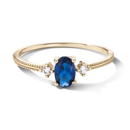 14K Gold Plated Three Stone Oval Blue CZ Beaded Ring - Size 7