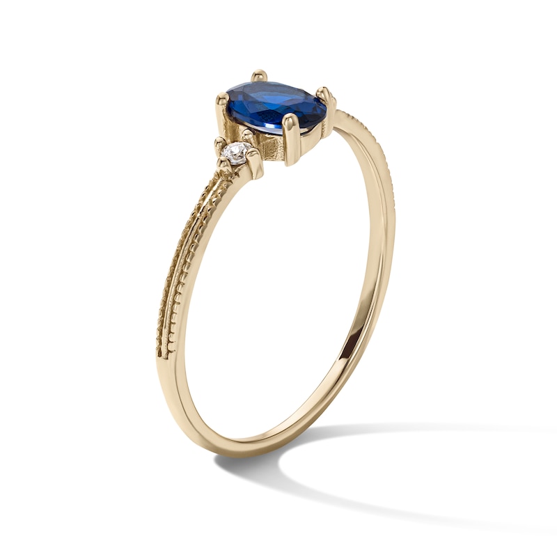 14K Gold Plated Three Stone Oval Blue CZ Beaded Ring - Size 7