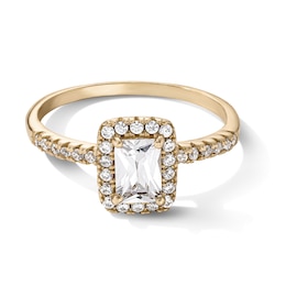 14K Gold Plated Emerald-Cut CZ Halo Ring - Size 7