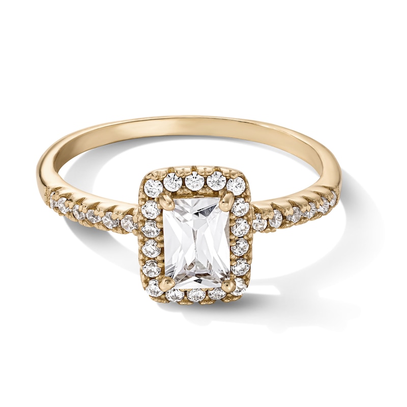 14K Gold Plated Emerald-Cut CZ Halo Ring - Size 7