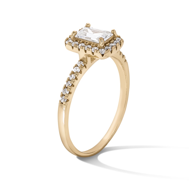 14K Gold Plated Emerald-Cut CZ Halo Ring - Size 7