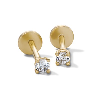 14K Gold Plated 2.5mm CZ Round Flat Back Studs
