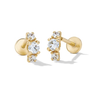 14K Gold Plated CZ Three-Stone Graduated Curve Flat Back Stud
